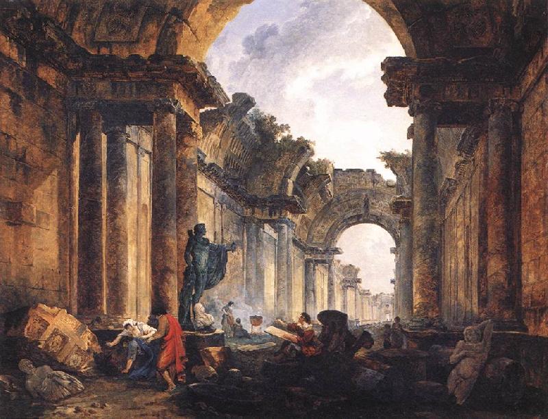 ROBERT, Hubert Imaginary View of the Grande Galerie in the Louvre in Ruins AG Sweden oil painting art